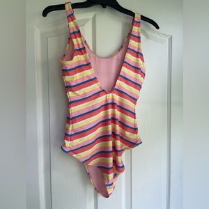 Colourful striped one piece swimsuit